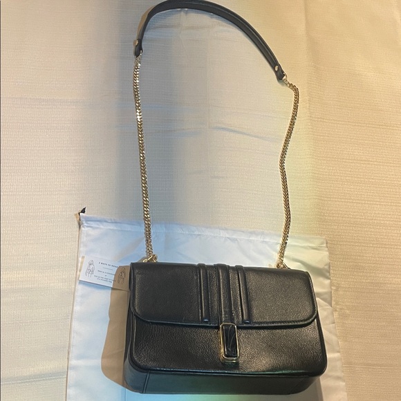 Brahmin Rosalie Black Gryphon Leather Shoulder Bag with Gold Chain - Picture 6 of 16